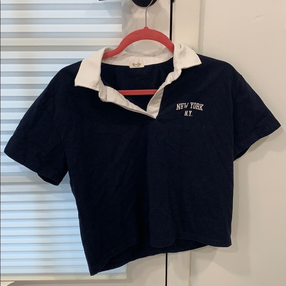 Navy Blue “New York” brandy melville collared top